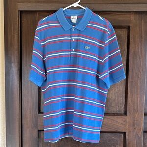 Lacoste Men's Polo Shirt with Blue, Red, and White Stripes